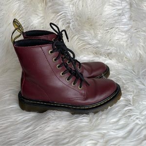 Dr Martens Luana AW004 Cherry Red Leather Lace-Up Combat Boots Women's Size 7